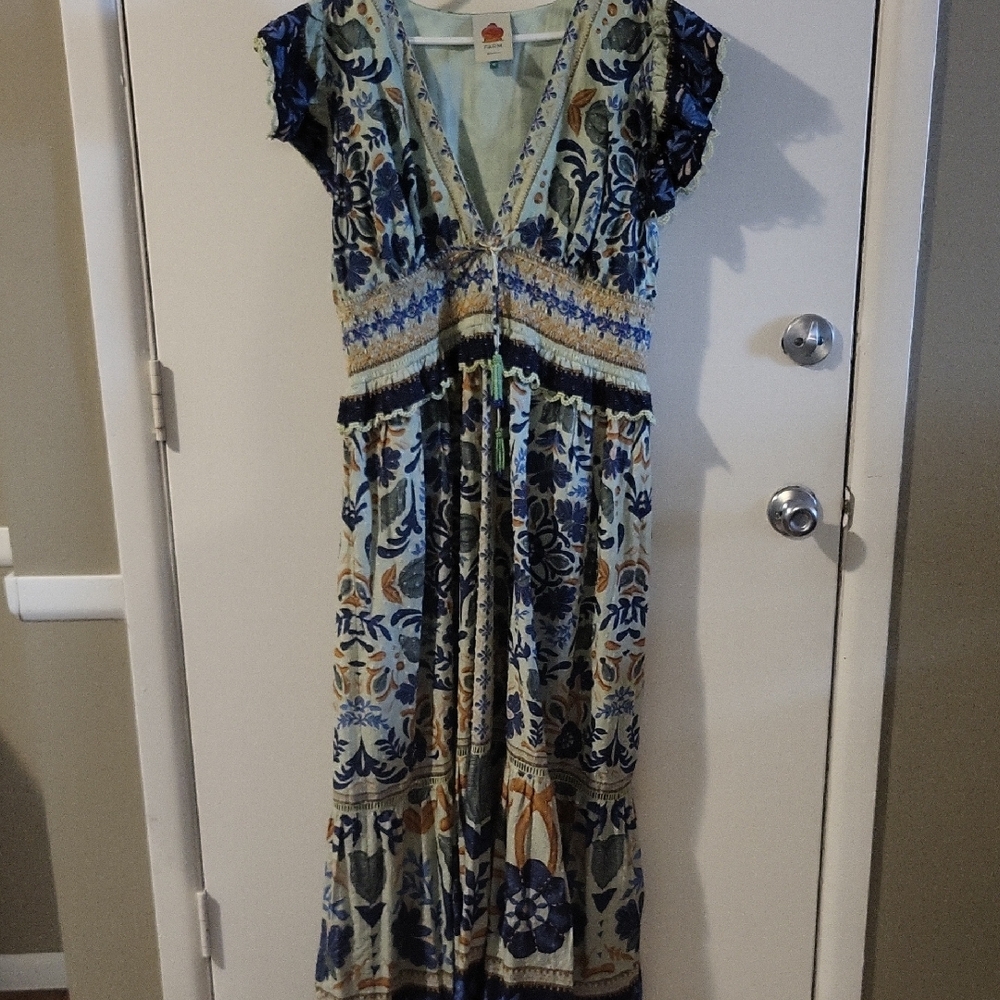 Farm Rio Ocean Tapestry Green Maxi Dress XL